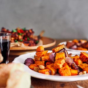 Roasted Sweet Potatoes with Apples & Onions