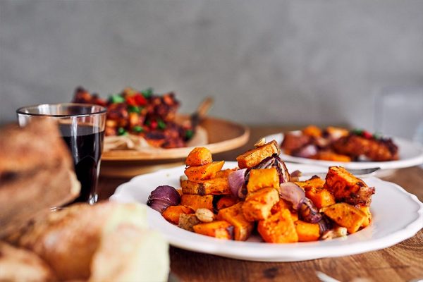 Roasted Sweet Potatoes with Apples & Onions